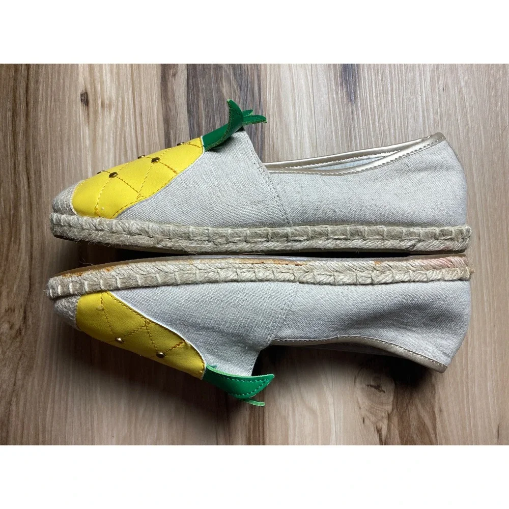 Avon Cushion Walk Pineapple Espadrille Flats Yellow Canvas Slip On Shoes Size 8